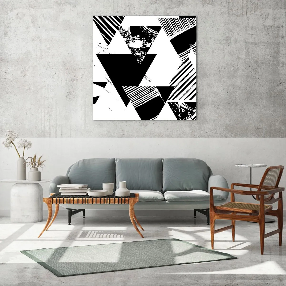 Quadro em vidro - Chuva de triângulos - 60x60 cm