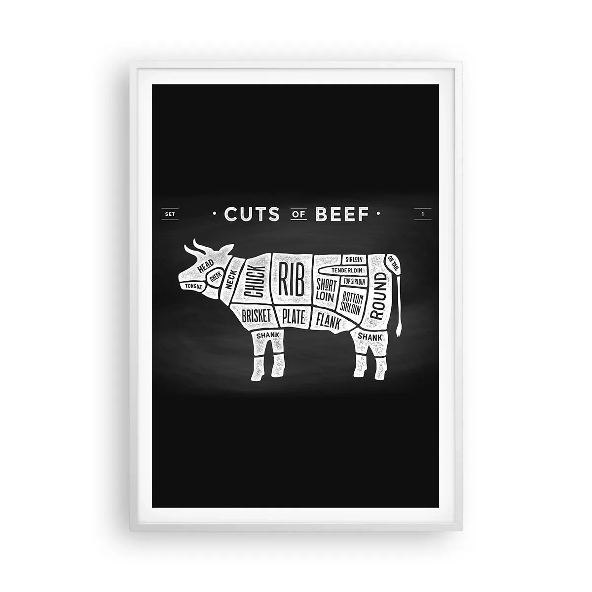 Pôster em moldura branca - Cartilha do talhante - 70x100 cm