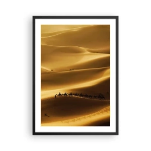 Pôster com moldura preta - Uma caravana de camelos nas dunas do deserto - 50x70cm - Caravana nas ondas do deserto - Decoração de parede moderna para a sala de estar e quarto ARTTOR