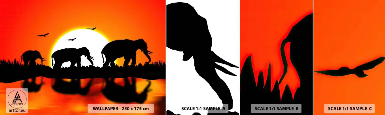 Amostra de Papel de Parede Standard Eco - Uma pequena bebida à noite - Animais, África, Elefante - 100x30 cm