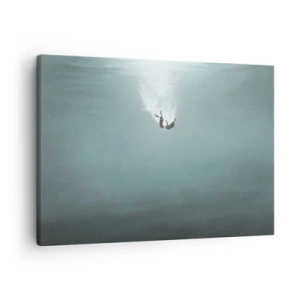 Quadro em tela - Uma figura imersa em águas profundas e turquesas - 70x50cm - Nos braços do oceano - Decoração de parede moderna para a sala de estar e quarto ARTTOR