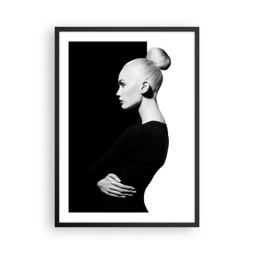 Pôster com moldura preta - Um retrato minimalista de uma mulher em uma composição em preto e branco - 50x70cm - Simplesmente mulher - Decoração de parede moderna para a sala de estar e quarto ARTTOR