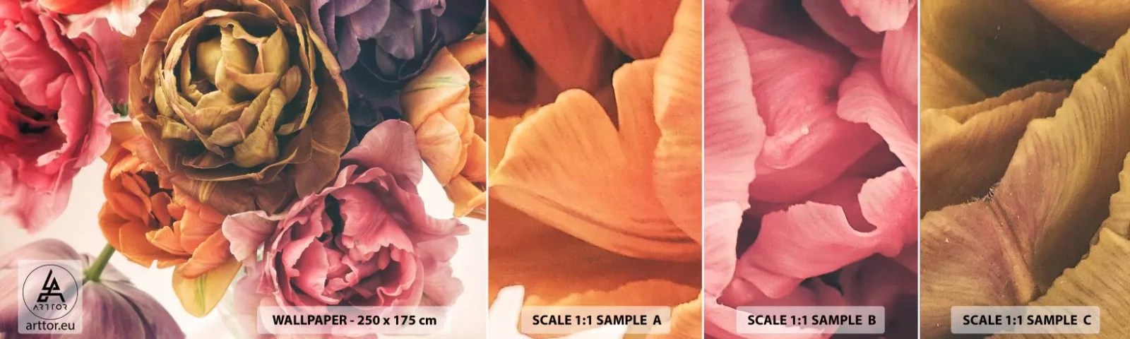 Amostra de Papel de Parede Standard Eco - Celebração da vida - Buquê de flores, Flores, Peônia - 100x30 cm