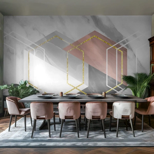 Papel de Parede Premium Canvas - Composição em cadeia - Abstração, Pedaço, Hexágono - 350x256 cm