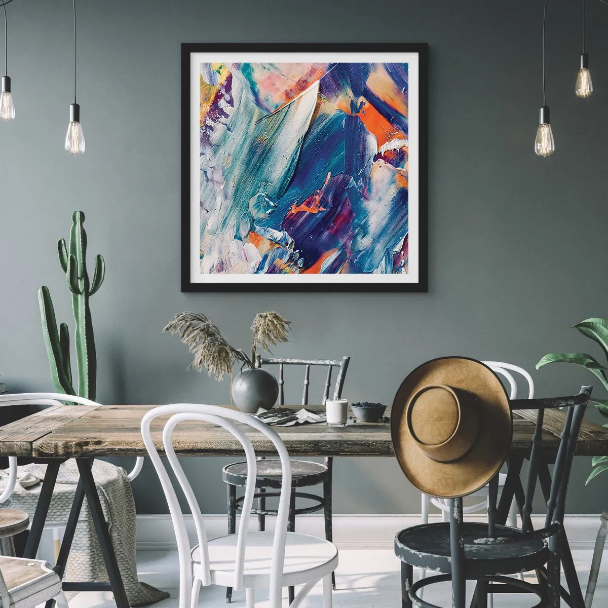 Pôster com moldura preta - Confusão de cores - 60x60 cm