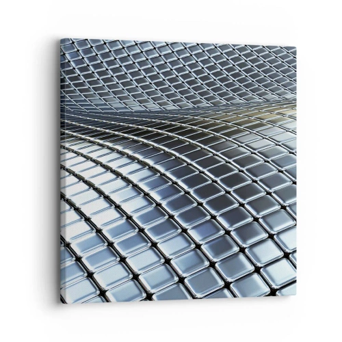 Quadro em tela - Onda de prata metálica - 30x30 cm