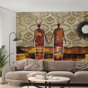 Papel de Parede Premium Sand - Composição étnica nas cores da África - Pessoas, África, Gráficos - 100x70 cm