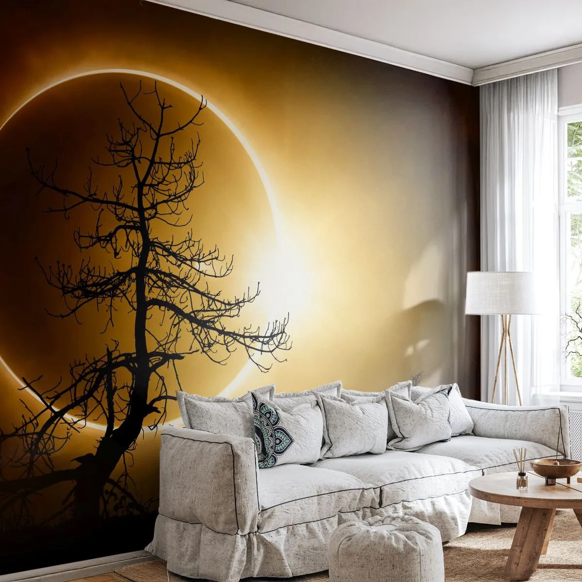 Papel de Parede Premium Sand - Eclipse total - Eclipse, Árvore, Paisagem - 100x70 cm
