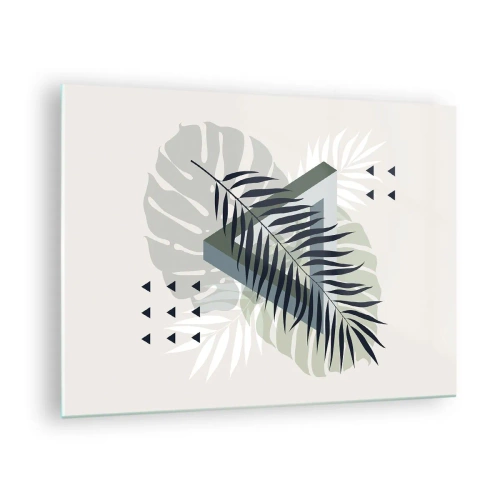 Quadro em vidro - Uma composição geométrica moderna de folhas - 70x50cm - Natureza e geometria – duas ordens? - Decoração de parede moderna para a sala de estar e quarto ARTTOR