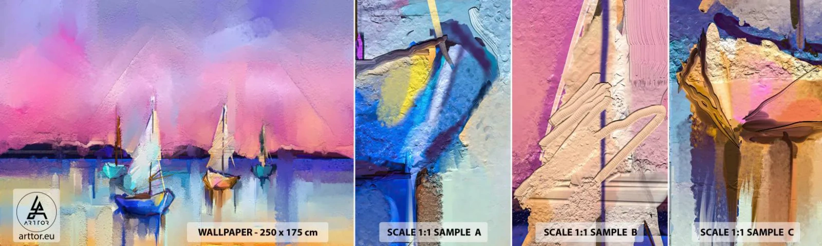 Amostra de papel de parede autocolante Deluxe Sticker - Direção: águas largas - Paisagem, Lago, Barco a vela - 100x30 cm