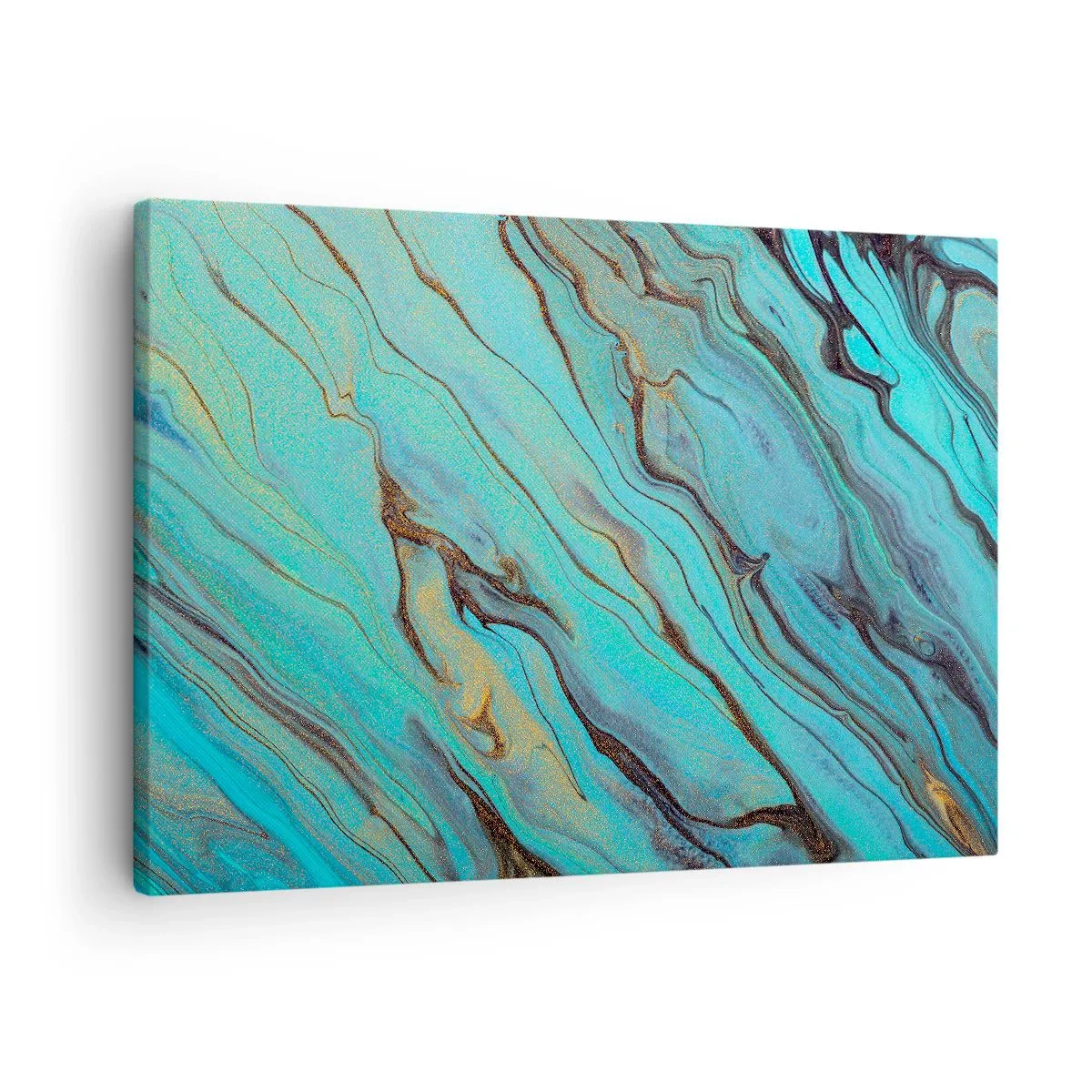 Quadro em tela - Ondas abstratas em tons de turquesa e dourado - 70x50cm - Maré Turquesa - Decoração de parede moderna para a sala de estar e quarto ARTTOR
