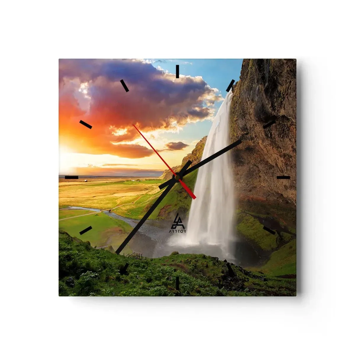 Relógio de parede - Relógio em vidro - A plenitude do Verão islandês - 40x40 cm