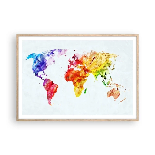 Pôster com moldura de carvalho claro - Todas as cores do mundo - 100x70 cm