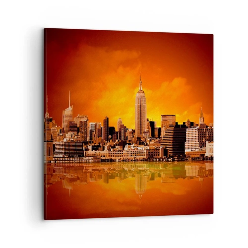 Quadro em tela - Panorama metropolitano em amarelo e bronze - 50x50 cm