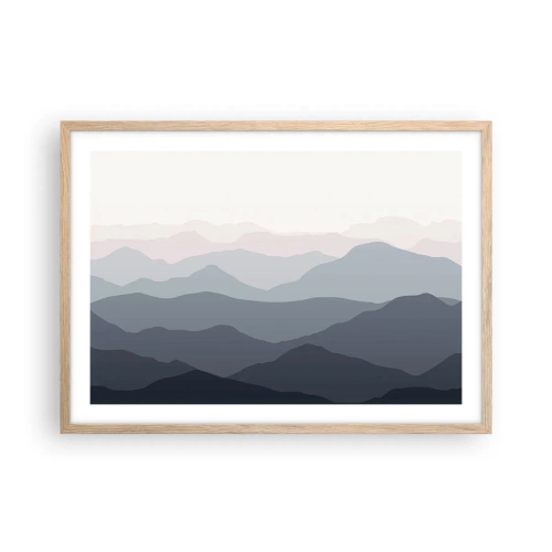 Pôster com moldura de carvalho claro - Ondas de montanha - 70x50 cm