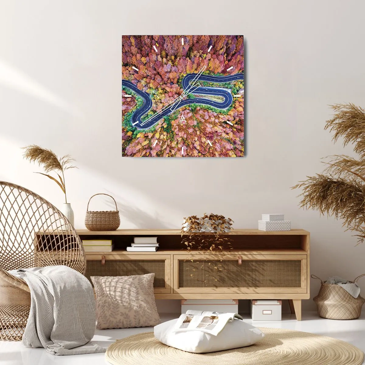 Relógio de parede - Relógio em vidro - Estrada sinuosa pela floresta - 40x40 cm