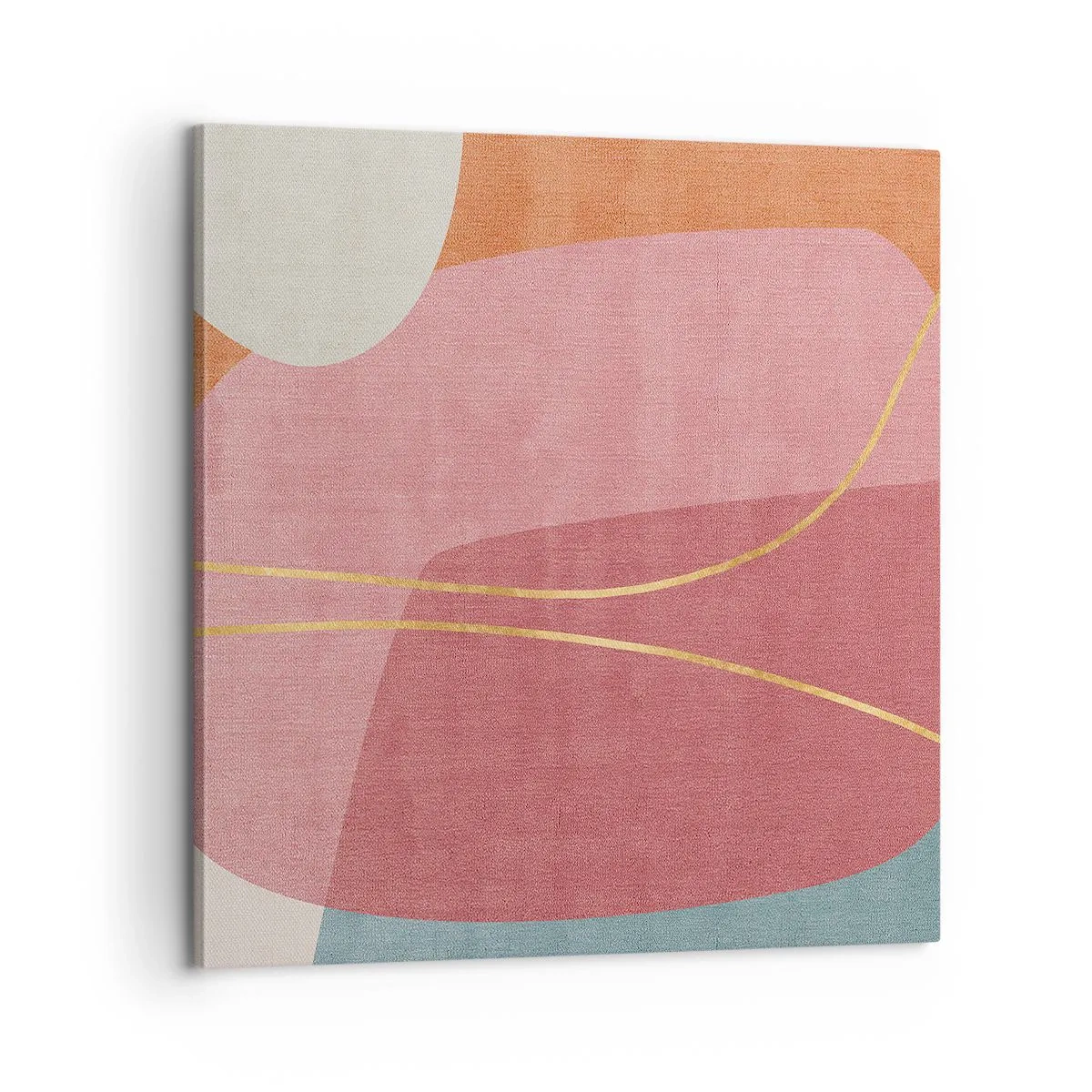 Quadro em tela - Composição pastel com fio dourado - 60x60 cm