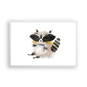 Pôster em moldura branca - O meu amigo guaxinim - 91x61 cm