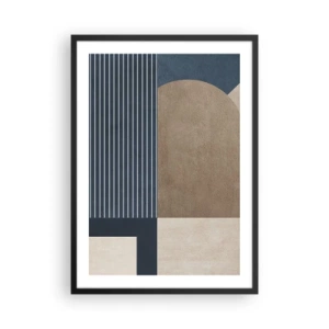 Pôster com moldura preta - Composição geométrica abstrata em tons de azul marinho e bege - 50x70cm - Uma composição de simplicidade e redondeza - Decoração de parede moderna para a sala de estar e quarto ARTTOR
