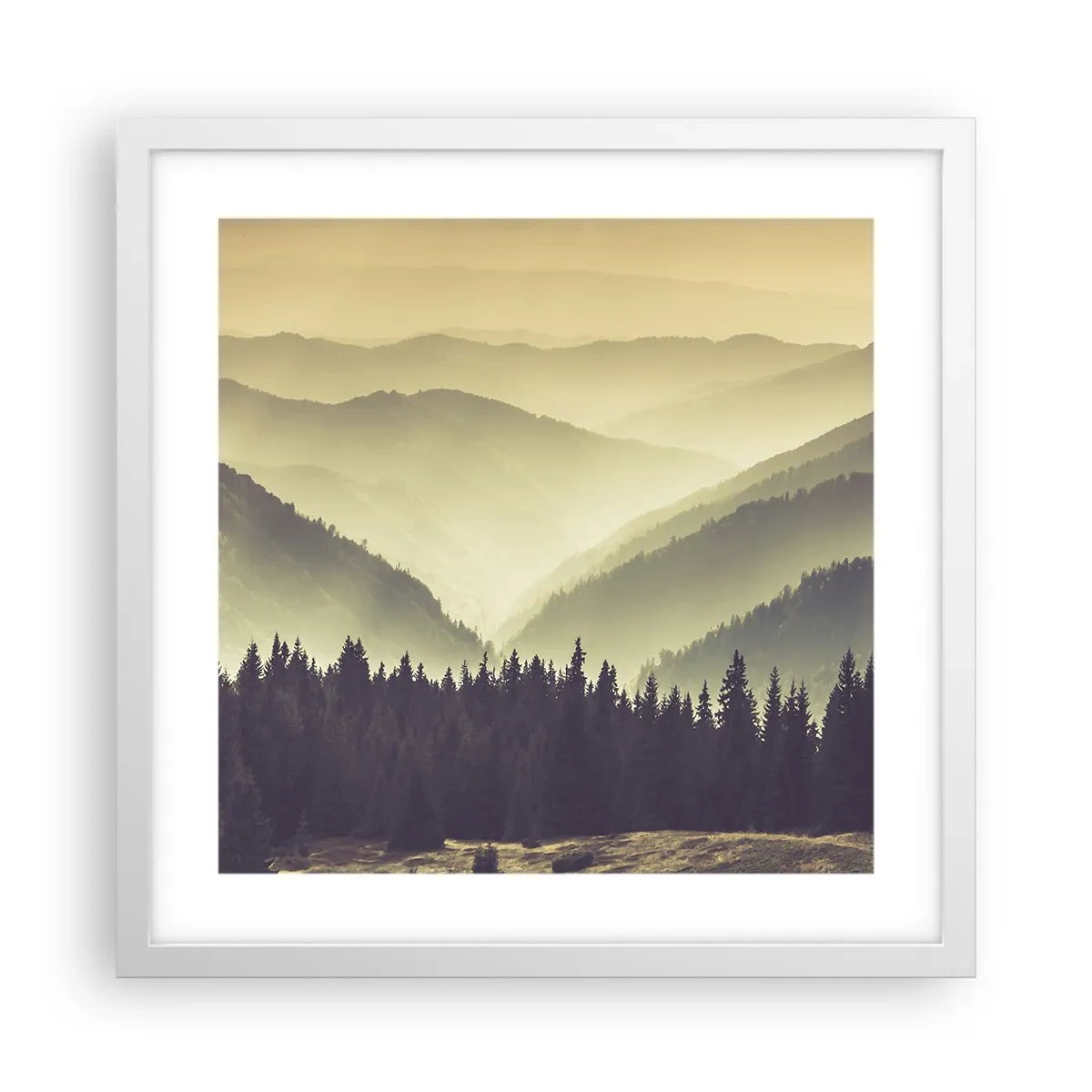 Pôster em moldura branca - Atrás das sete montanhas... - 40x40 cm
