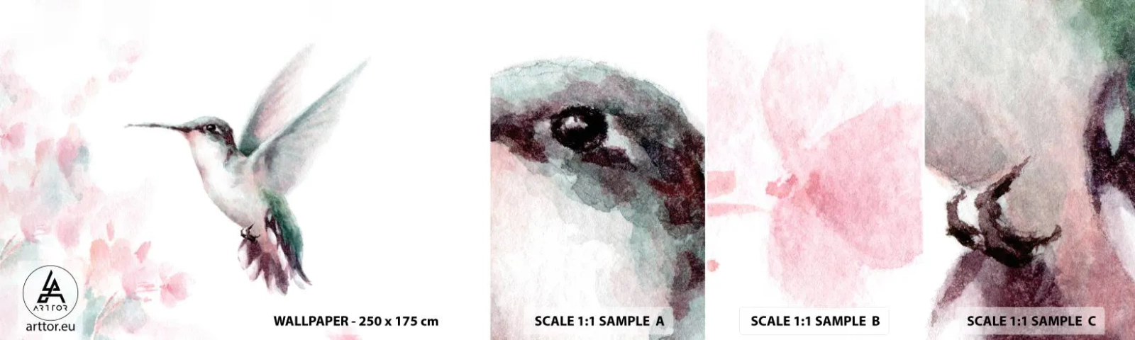 Amostra de papel de parede autocolante Deluxe Sticker - Preso em agitação - Beija Flor, Pássaro, Pedaço - 100x30 cm