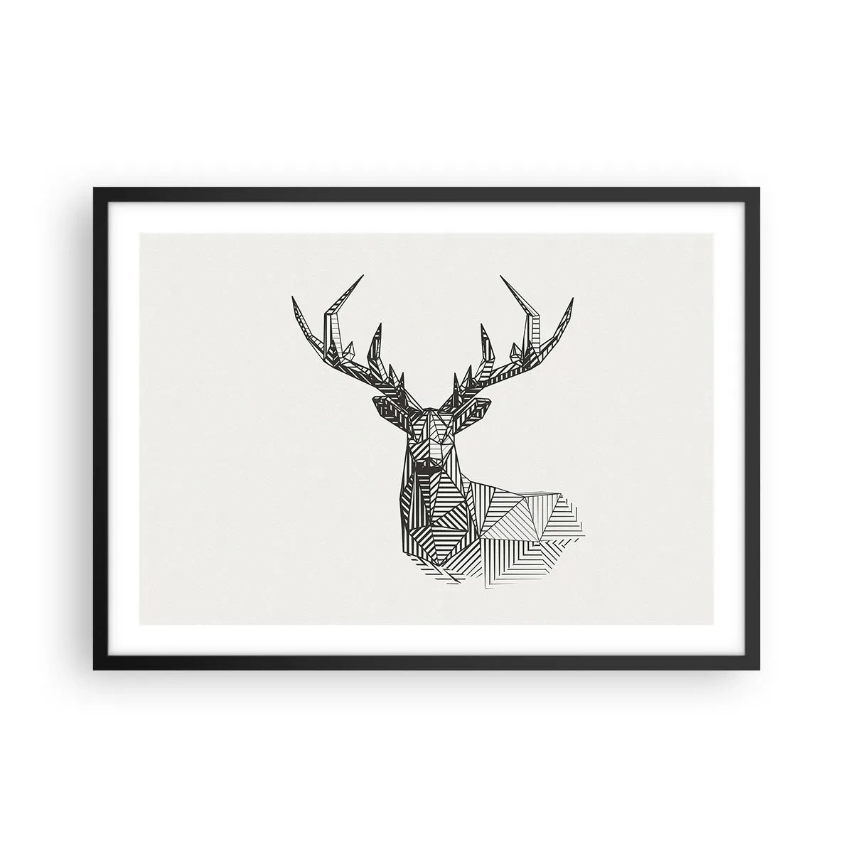 Pôster com moldura preta - Veado em estilo cubista - 70x50 cm