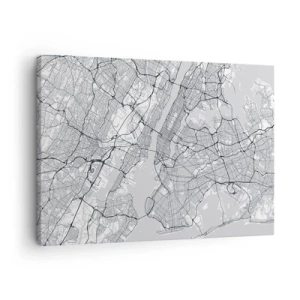 Quadro em tela - Um mapa da cidade em estilo minimalista sobre fundo cinza - 70x50cm - Anatomia de uma metrópole - Decoração de parede moderna para a sala de estar e quarto ARTTOR