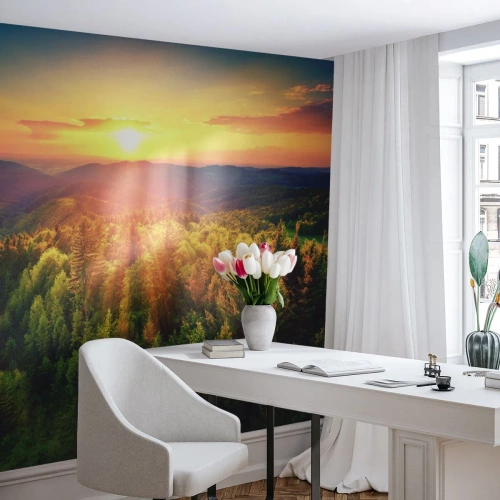 Papel de Parede Premium Canvas - Picos e cumes - Paisagem, Floresta, Montanhas - 450x315 cm