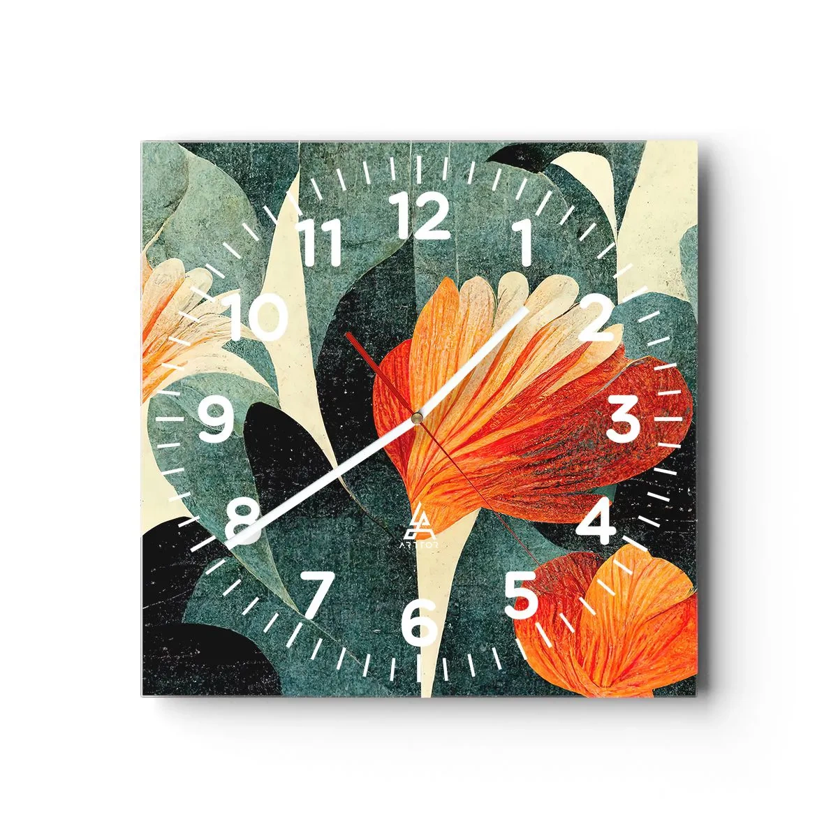 Relógio de parede - Relógio em vidro - O calor dos trópicos e o frescor da vegetação - 40x40 cm
