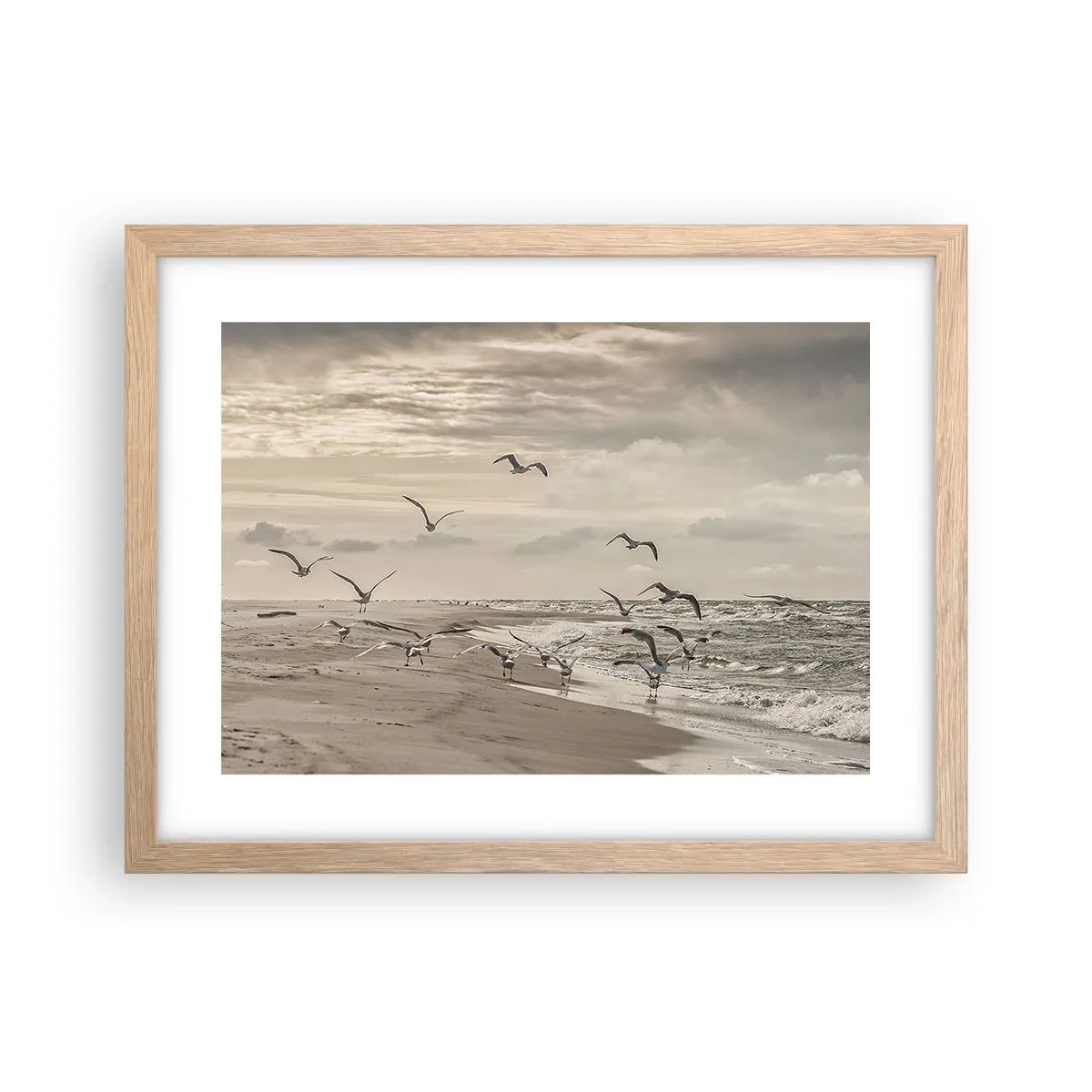 Pôster com moldura de carvalho claro - O som do mar, o canto dos pássaros - 40x30 cm