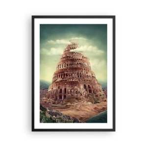 Pôster com moldura preta - A mítica Torre de Babel em uma paisagem pitoresca - 50x70cm - Torre de babel - Decoração de parede moderna para a sala de estar e quarto ARTTOR