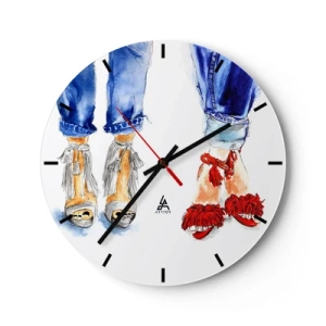 Relógio de parede - Relógio em vidro - Sandálias e jeans estilosos - 30x30cm - Por que não vamos passear? - Decoração de parede moderna para a sala de estar, cozinha e quarto ARTTOR