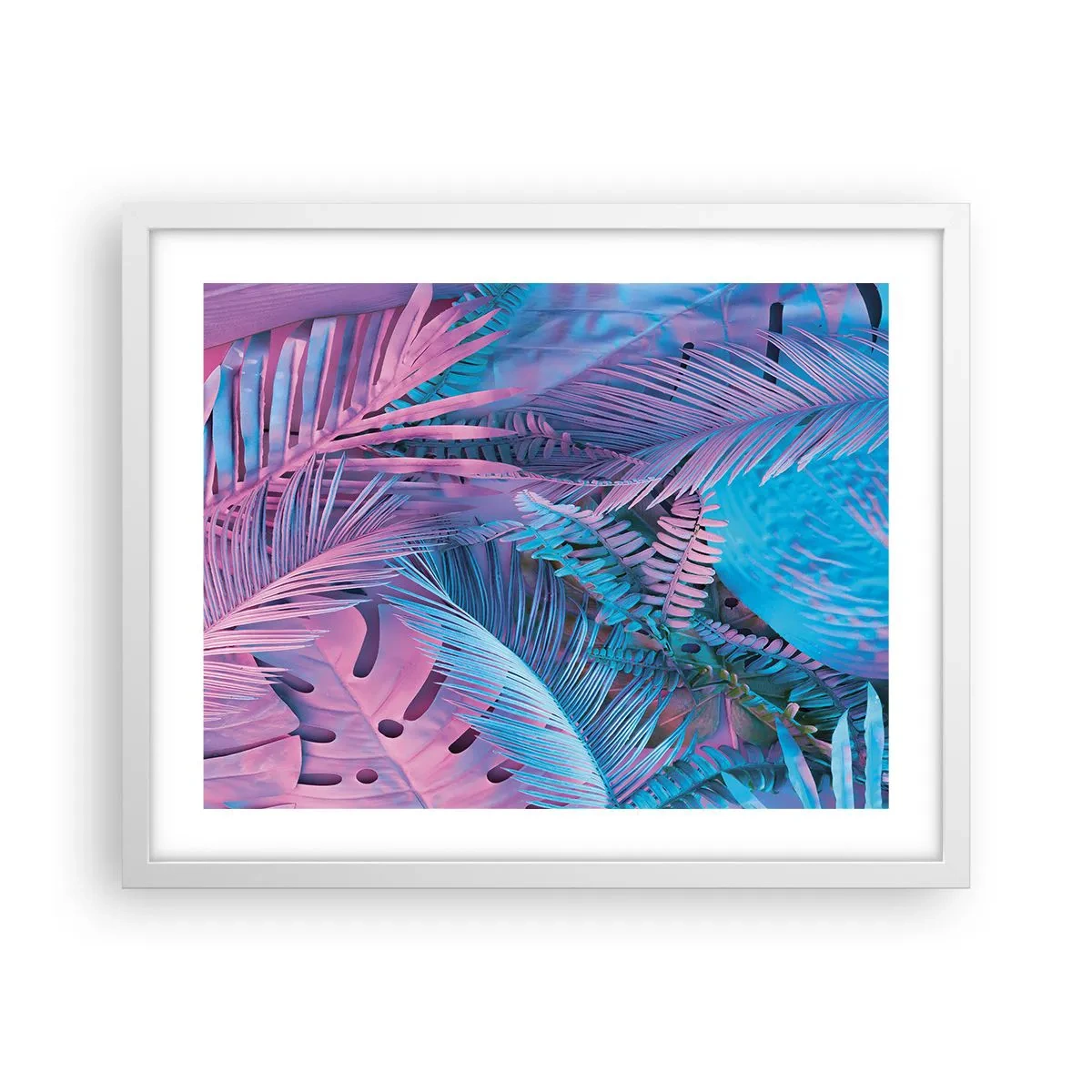 Pôster em moldura branca - Trópicos em rosa e azul - 50x40 cm