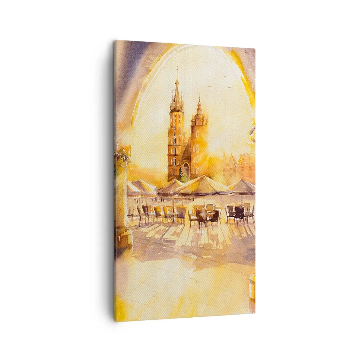 Quadro em tela - Pôr do sol na praça do mercado de Cracóvia - 45x80 cm