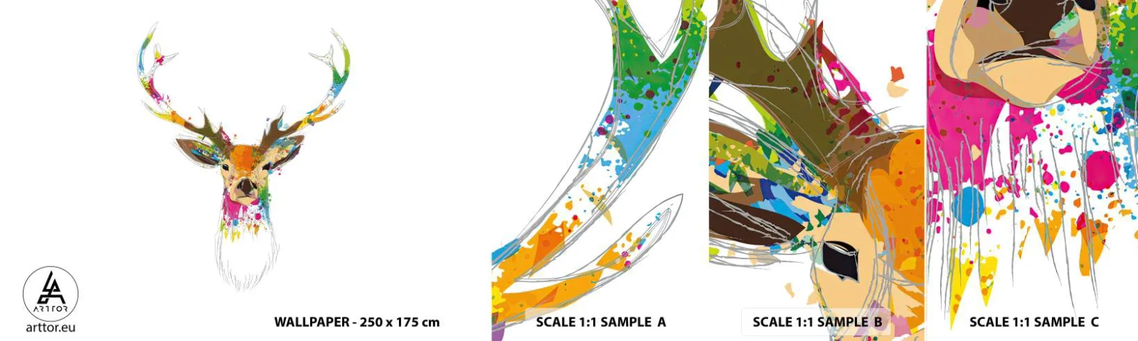 Amostra de papel de parede autocolante Deluxe Sticker - Um cervo gentil banhado em cores - Abstração, Animais, Cervo - 100x30 cm