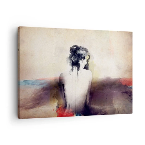 Quadro em tela - Um retrato sutil de uma mulher em um estilo artístico - 70x50cm - Linhas suaves, formas ovais - Decoração de parede moderna para a sala de estar e quarto ARTTOR