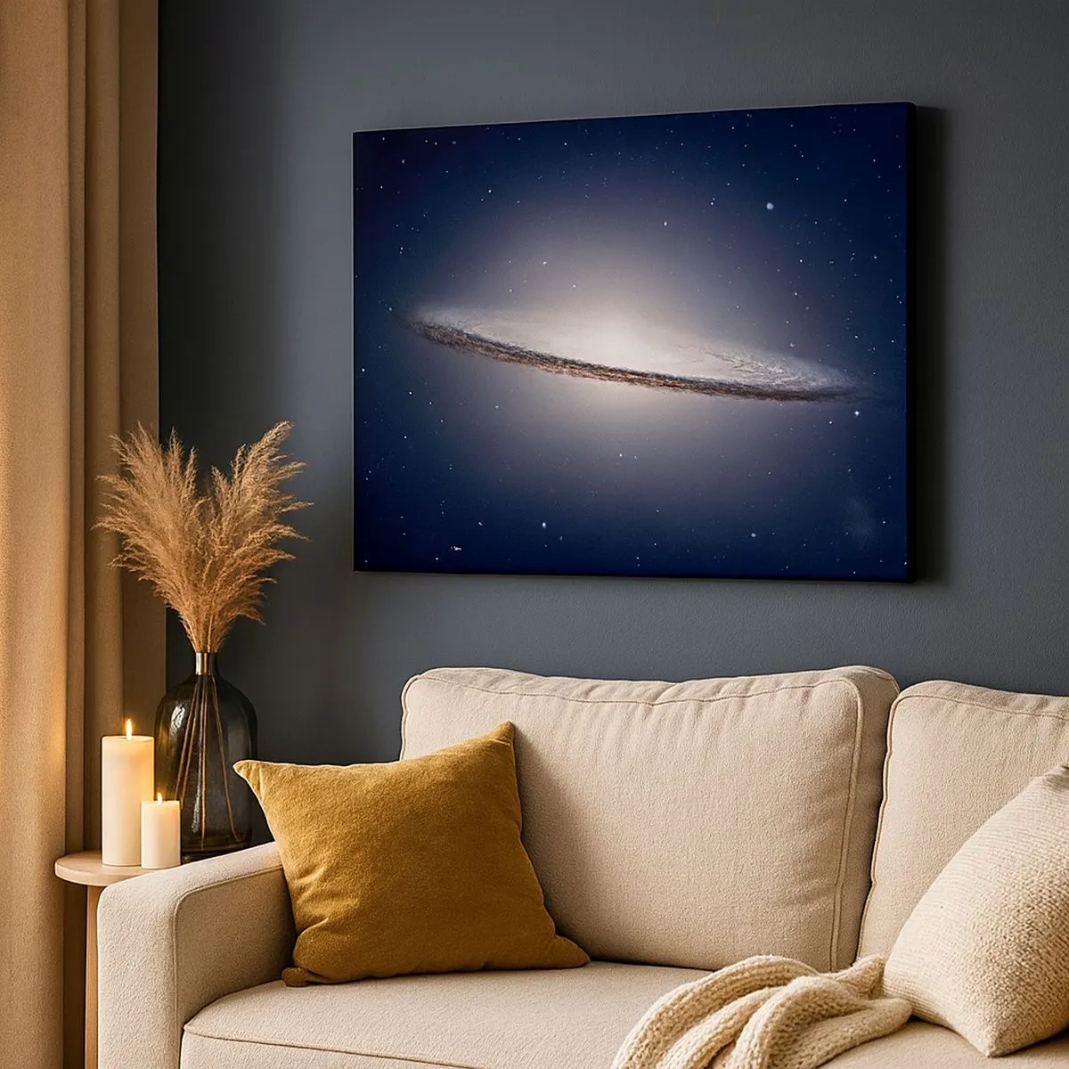 Quadro em tela - Uma galáxia espiral tendo como pano de fundo o espaço estrelado - 70x50cm - Há muito tempo atrás, em uma galáxia muito, muito distante... - Decoração de parede moderna para a sala de estar e quarto ARTTOR