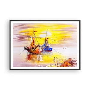 Pôster com moldura preta - Um merecido descanso no porto - 100x70 cm