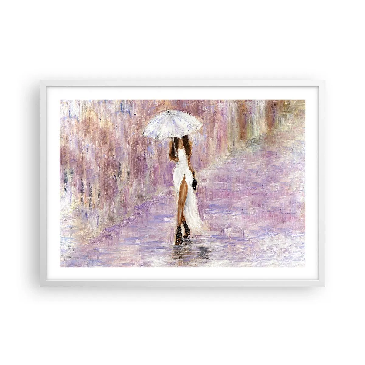 Pôster em moldura branca - Na chuva lilás - 70x50 cm