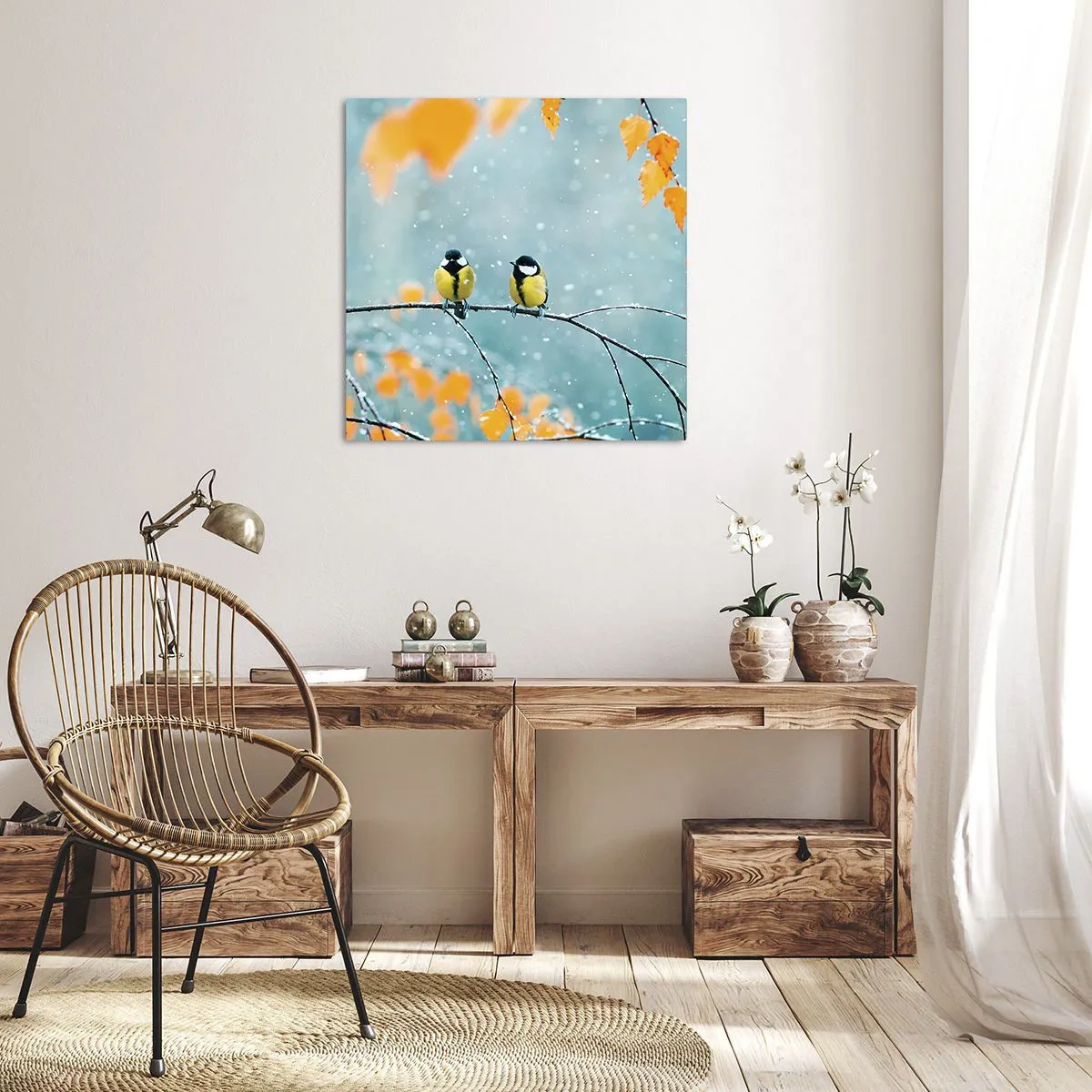 Quadro em tela - Fofoca de pássaros - 30x30 cm