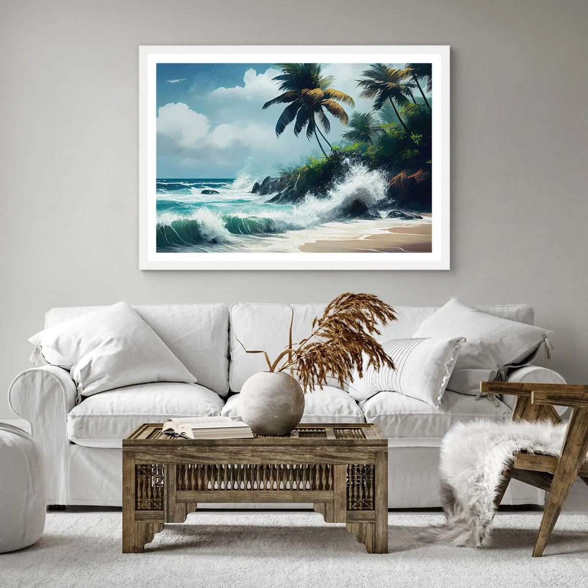 Pôster em moldura branca - Em uma costa tropical - 60x60 cm