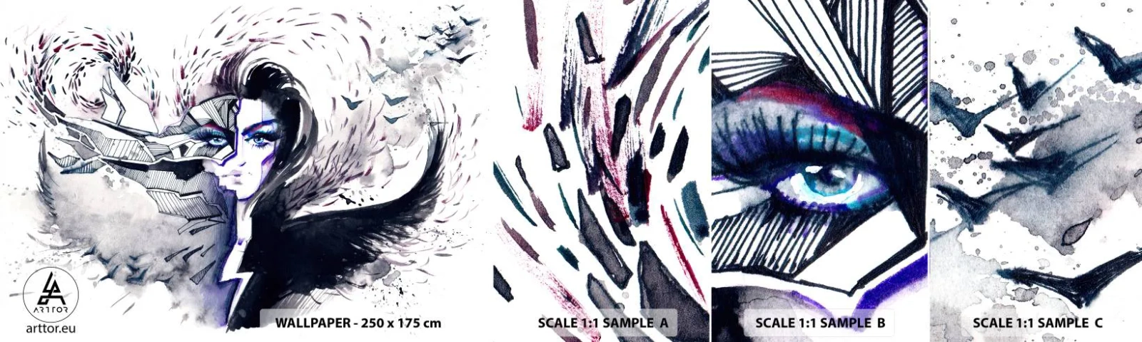 Amostra de Papel de Parede Standard Eco - Demoníaca e linda - Abstração, Mulher, Olhos Femininos - 100x30 cm