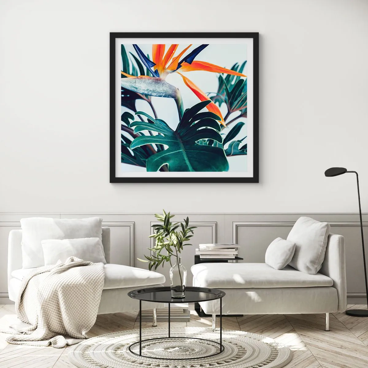 Pôster com moldura preta - Arbusto de passarinho - 60x60 cm