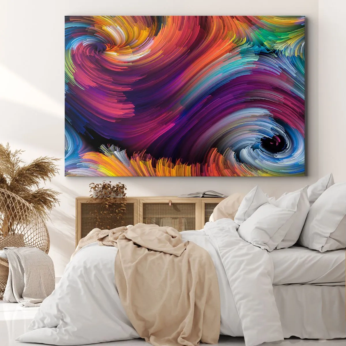 Quadro em tela - Redemoinhos abstratos em cores vibrantes - 70x50cm - O início de um novo mundo - Decoração de parede moderna para a sala de estar e quarto ARTTOR