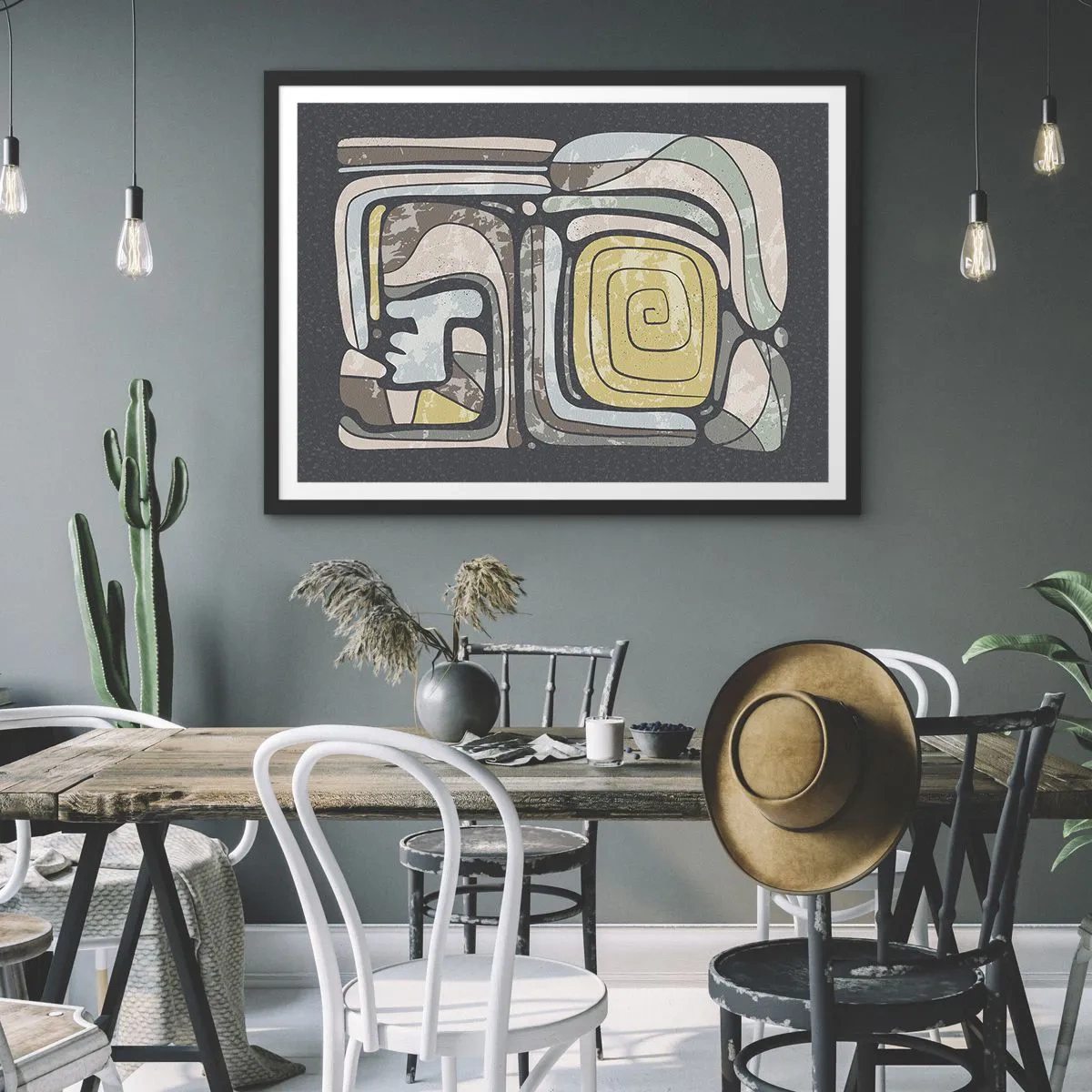 Pôster com moldura preta - Abstração no espírito pré-colombiano - 91x61 cm