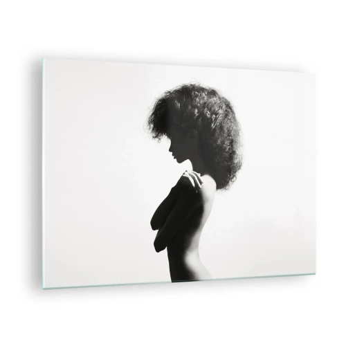 Quadro em vidro - Nu feminino em contraste de luz preta e branca - 70x50cm - Como uma flor em um caule fino - Decoração de parede moderna para a sala de estar e quarto ARTTOR