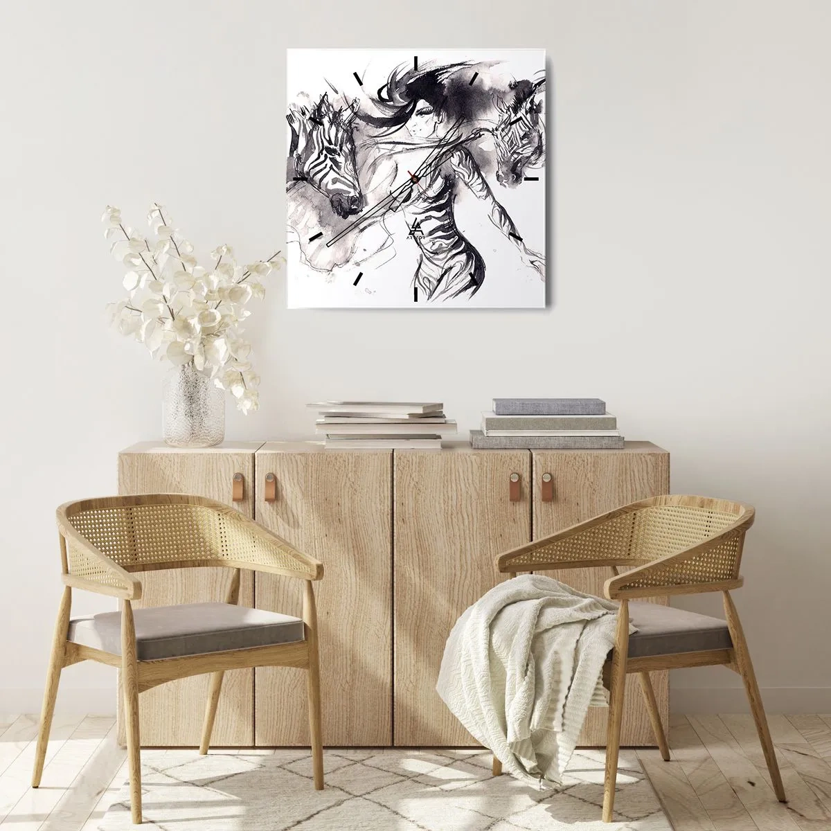 Relógio de parede - Relógio em vidro - Dançando com as zebras - 40x40 cm