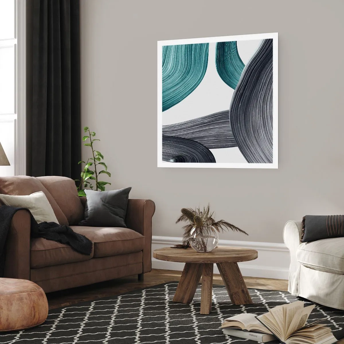 Pôster - Trilhas esmeralda e preta - 50x50 cm