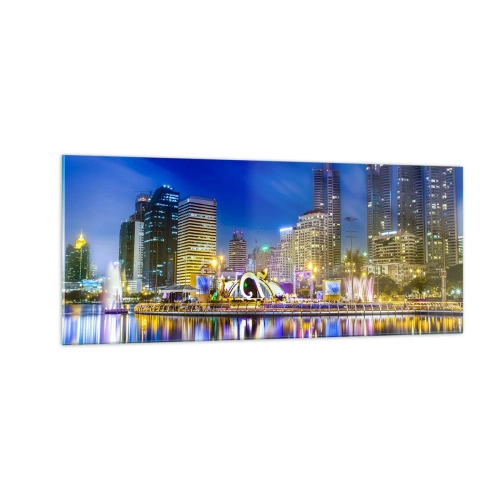 Quadro em vidro - Noite arco-íris da metrópole - 100x40 cm