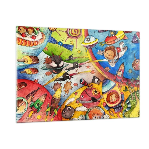 Quadro em vidro - Uma grande aventura espacial - 120x80 cm